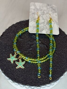 Beaded Starfish Bracelet & Earrings Set
